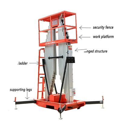 6m Height Double Masters Aluminum Hydraulic Man Lift For Maintenance