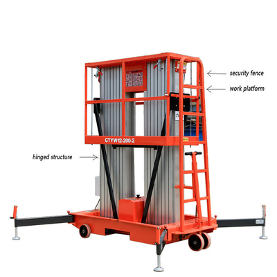 6m Height Double Masters Aluminum Hydraulic Man Lift For Maintenance